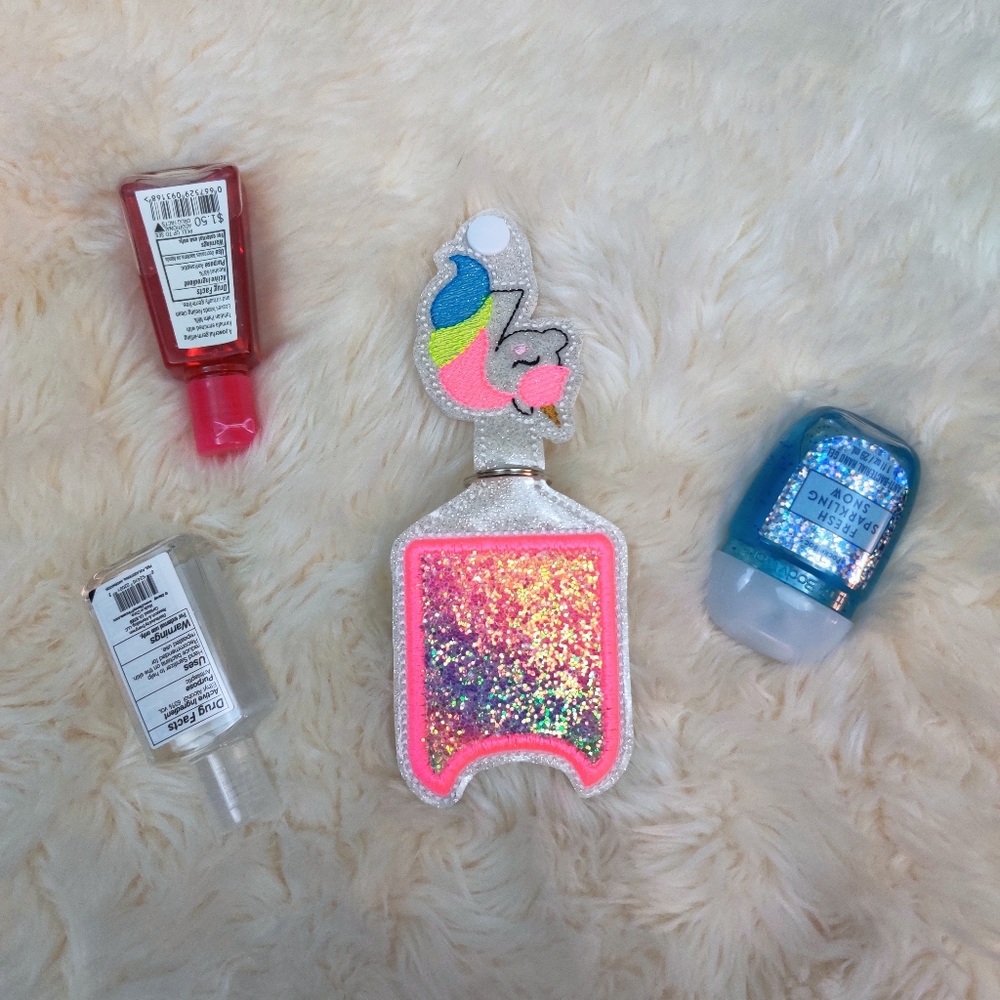 Unicorn glitter hand sanitizer holder keyring